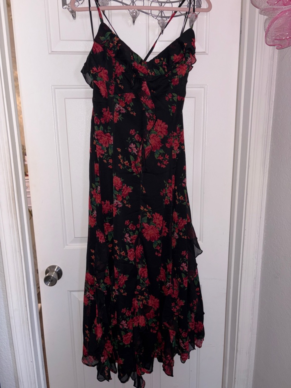 American Eagle Outfitters Black Maxi Dress with Red Floral Print